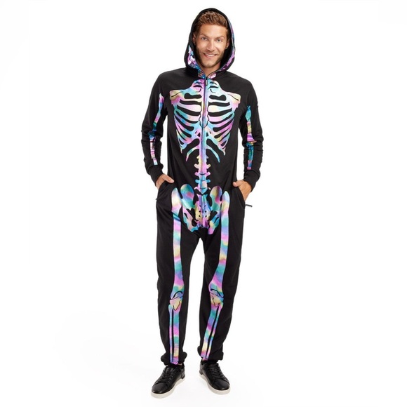 Tipsy Elves Black Iridescent Skeleton Onesie - Picture 1 of 8